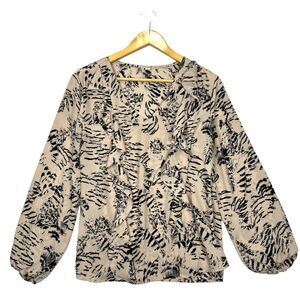 Cato Puff Long Sleeve Blouse Top Size Large Ruffle Front Animal Print Chiffon